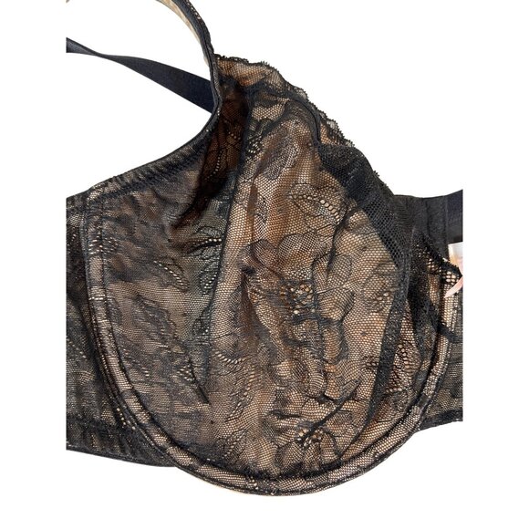 Cacique Black Lace Underwire Bra 46D Modern Lace Style Nylon Blend Womens Plus S - Picture 2 of 5